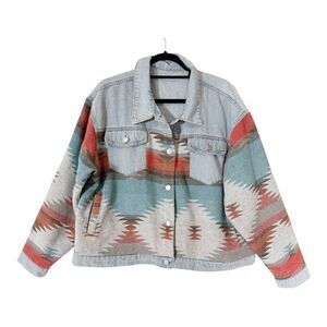 Womens Aztec Shacket Button Down Boho Western Native Retro Shirt Jacket Size 2XL